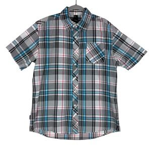 Zoo York Shirt Mens XL Gray Plaid Short Sleeve Button Up Casual Skate Logo